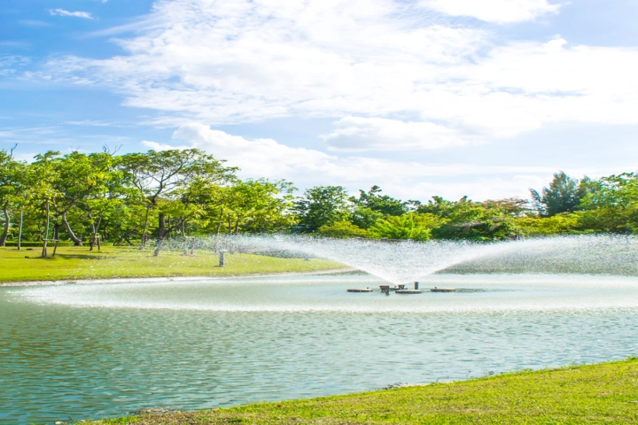 Pond circulator spreading water in a pond - pond management by Sorko Services in Central Florida